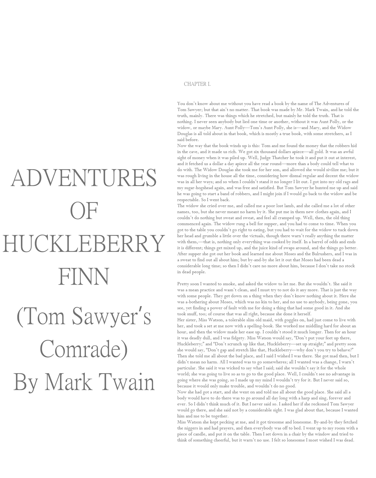 second layout of Huckleberry Finn