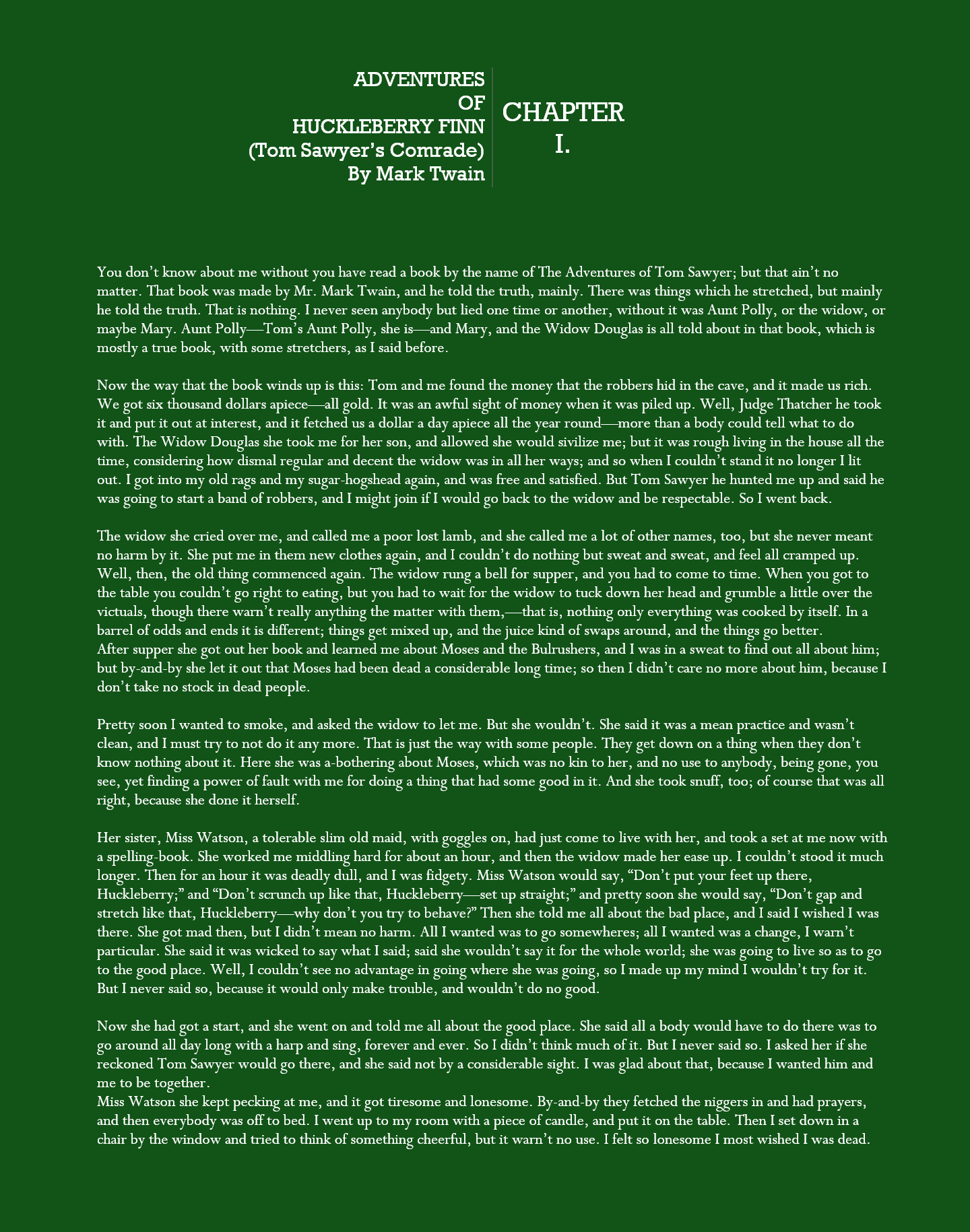 fourth layout of Huckleberry Finn